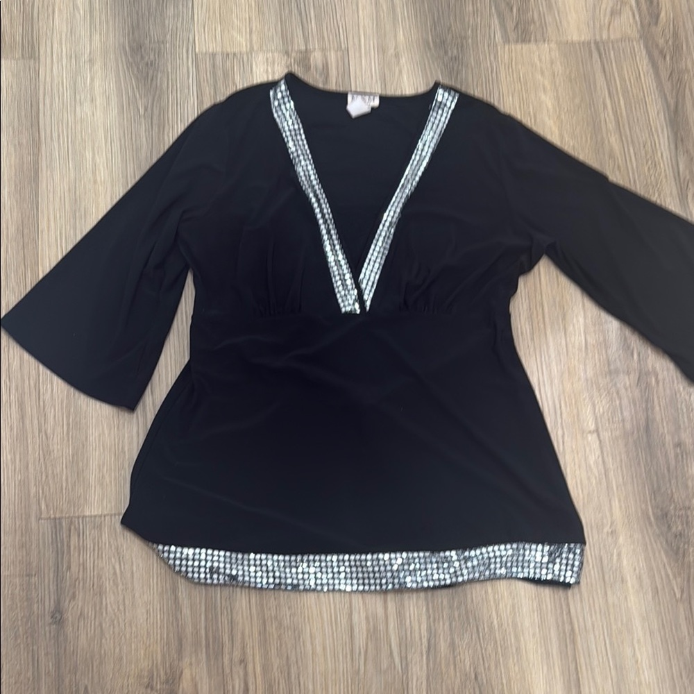 MKM Designs Black Blouse with Silver Accents